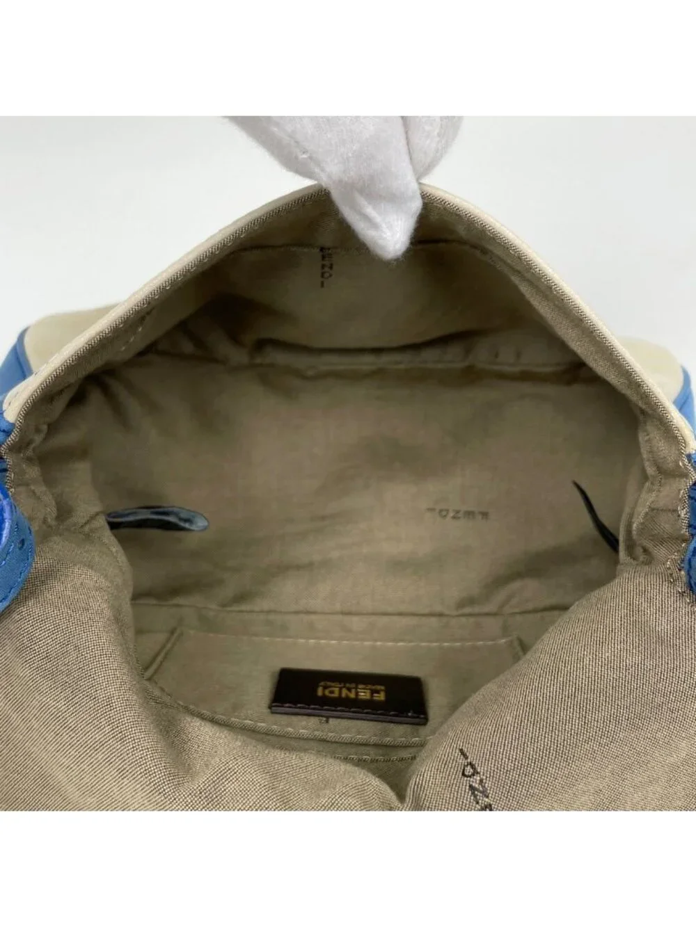Fendi Shoulder Bag Zucca Logo Leather Blue Beige